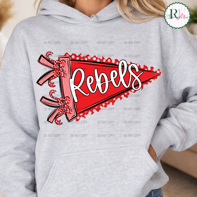 Rebels prepster pennant DTF Transfer, Ready to Press Rustic Key Transfers