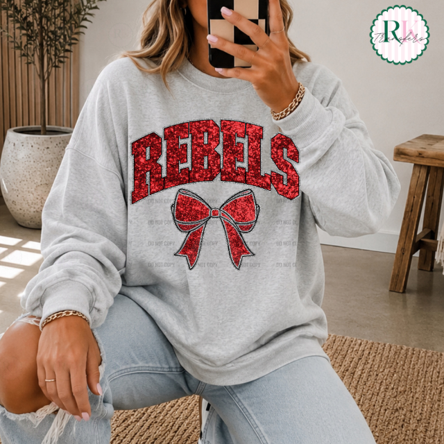 Rebels glitter bow DTF Transfer, Ready to Press Rustic Key Transfers