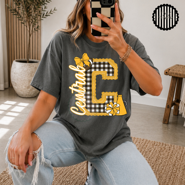 Central Gingham cheer/football DTF Transfer, Ready to Press Rustic Key Transfers
