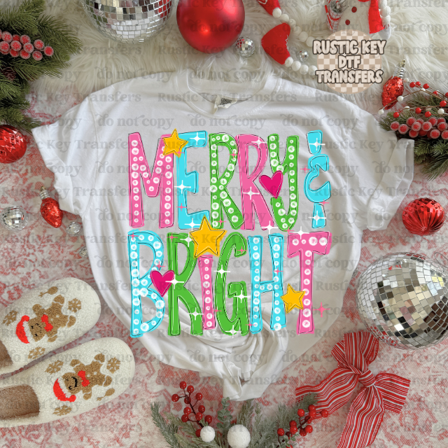 Merry & Bright DTF Transfer, Ready to Press