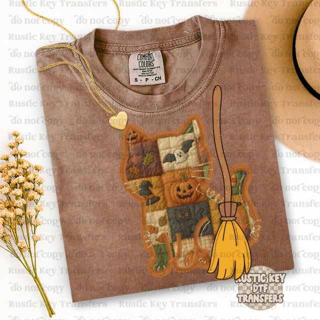 Quilted cat DTF Transfer, Ready to Press