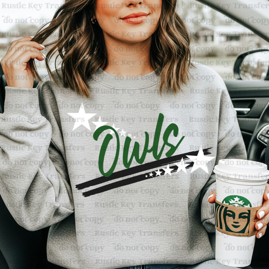 Owls Spirit stars mascot DTF Transfer, Ready to Press