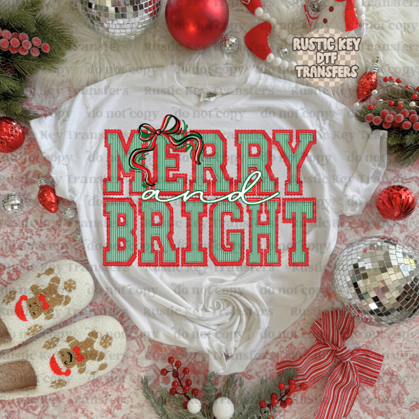 Merry and Bright Prepster DTF Transfer, Ready to Press
