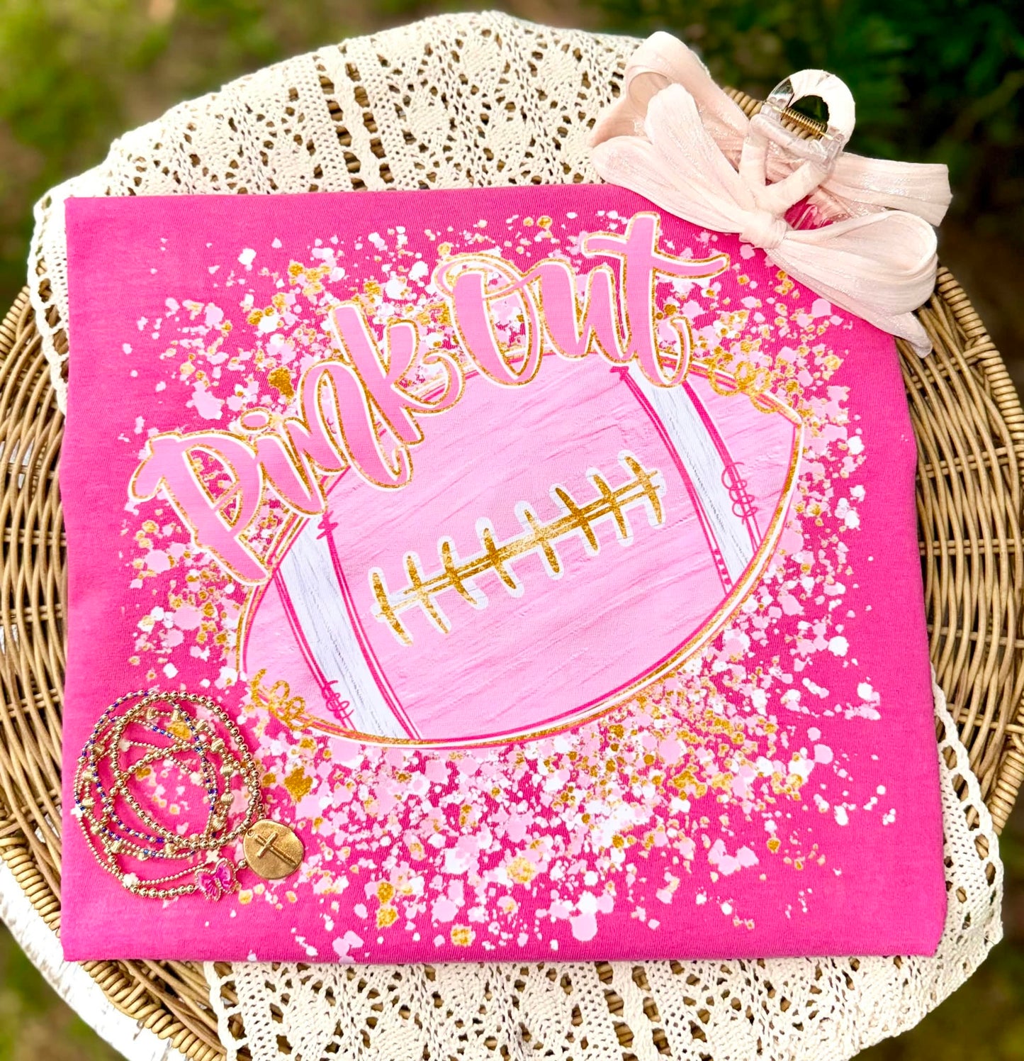 Football pink out DTF Transfer, Ready to Press Rustic Key Transfers