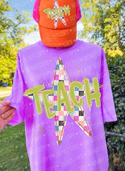 Teach checkered star DTF Transfer, Ready to Press Rustic Key Transfers