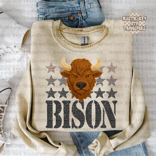 Bison yarn mascot DTF Transfer, Ready to Press