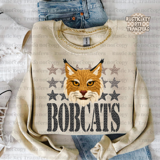Bobcats yarn mascot DTF Transfer, Ready to Press
