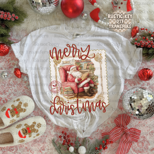 Merry Christmas Stamp DTF Transfer, Ready to Press