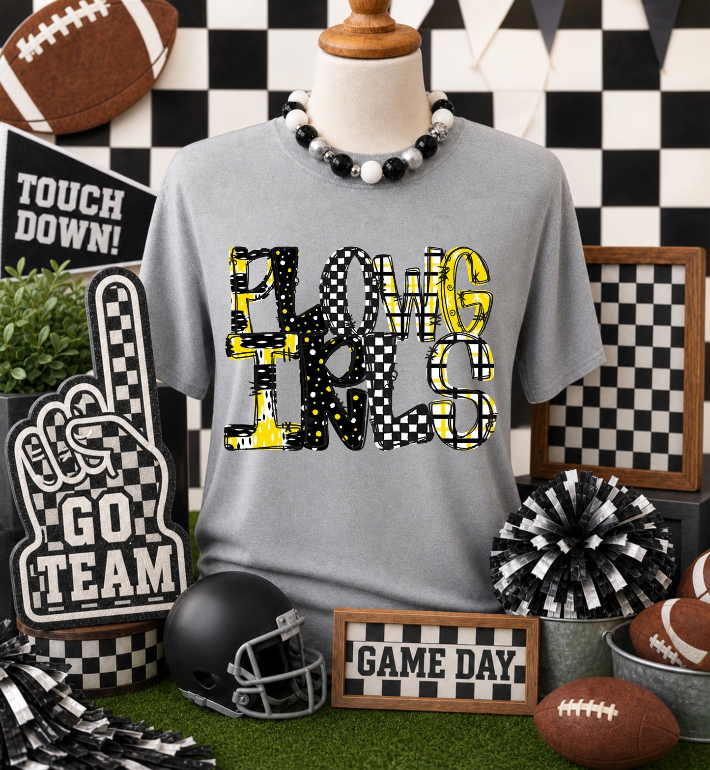 Game day yellow mascots DTF Transfer, Ready to Press Rustic Key Transfers