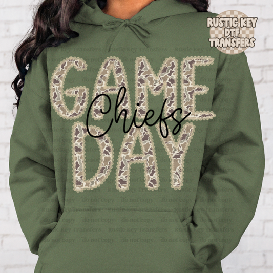 Chiefs camo lace mascot DTF TRANSFER