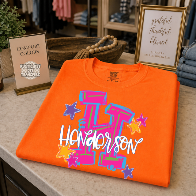 Neon Hype Henderson DTF Transfer, Ready to Press