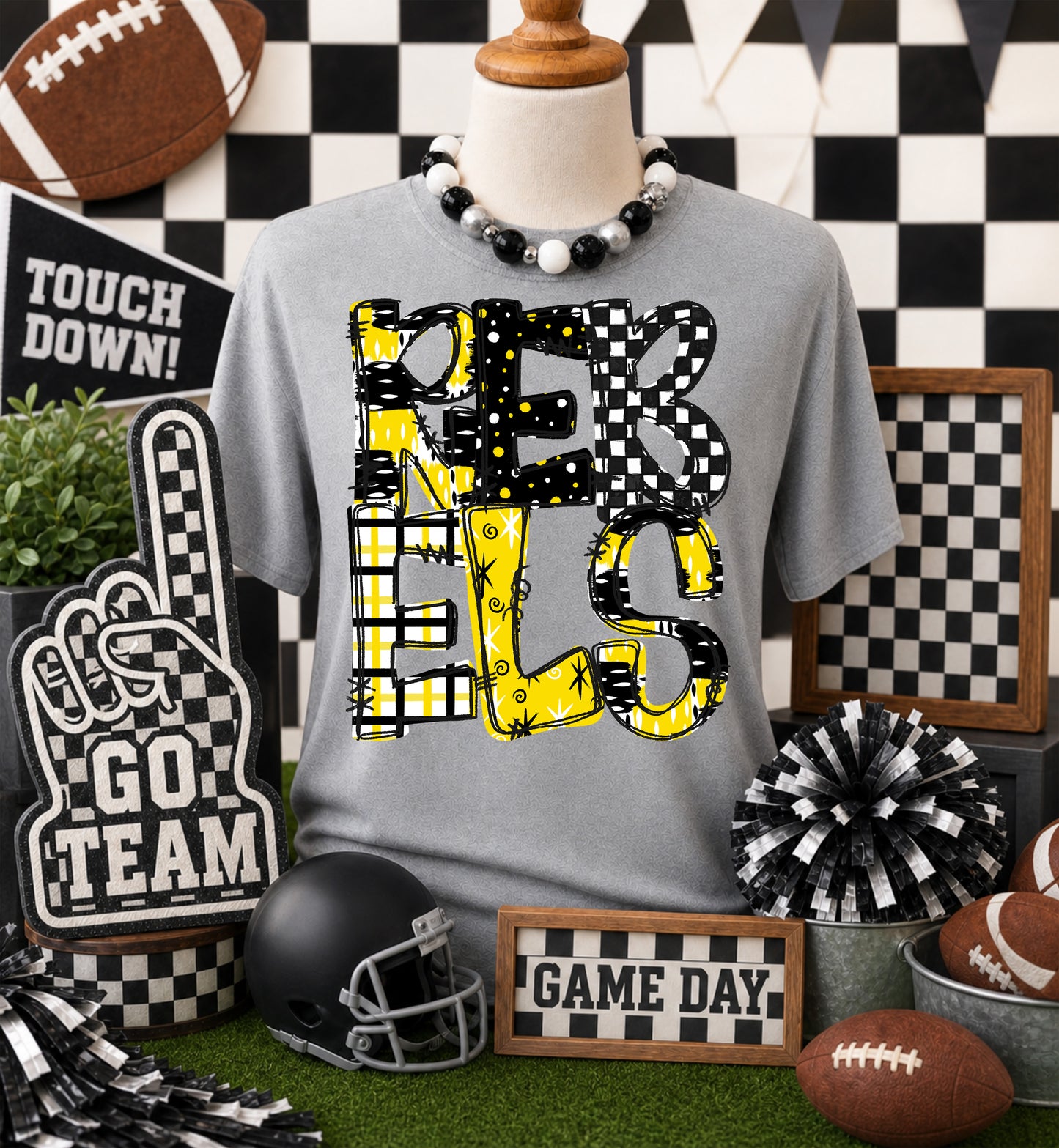 Game day yellow mascots DTF Transfer, Ready to Press Rustic Key Transfers