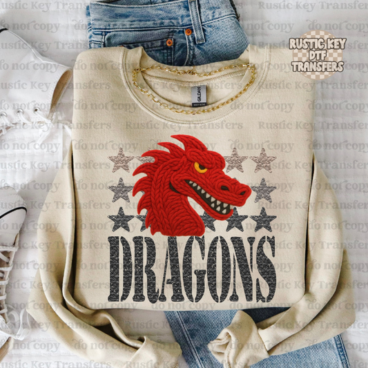 Dragons yarn mascot DTF Transfer, Ready to Press