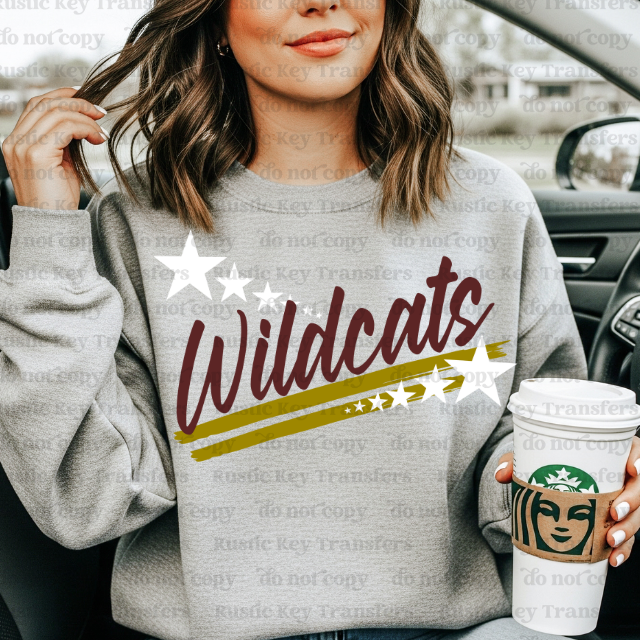 Wildcats Spirit stars mascot DTF Transfer, Ready to Press