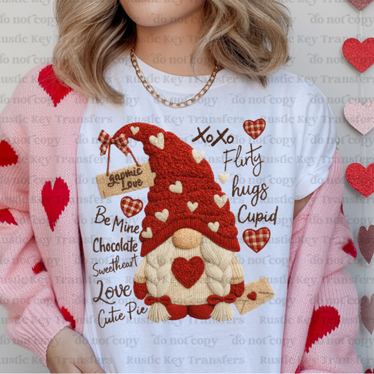 Gnome valentine day DTF Transfer, Ready to Press