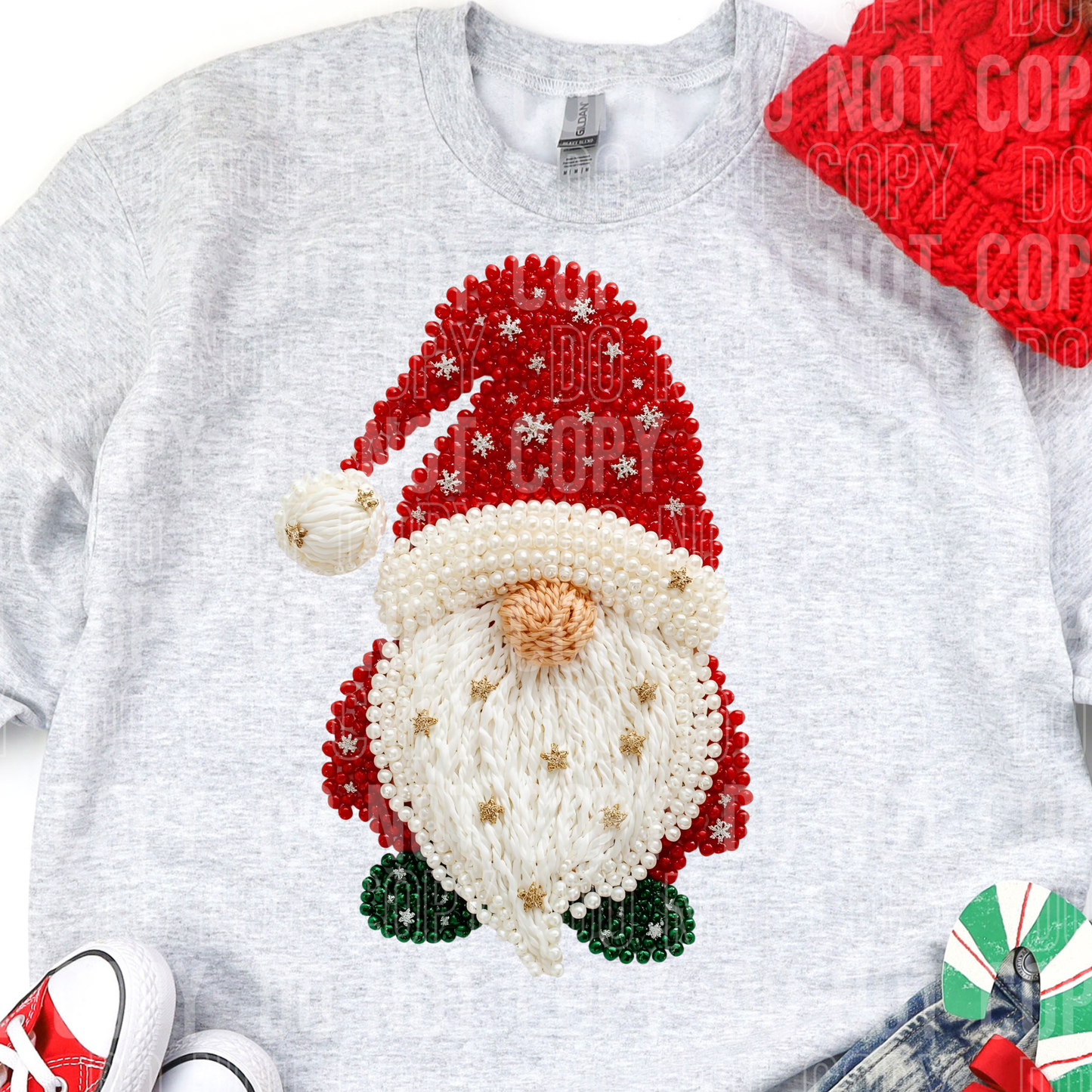 Christmas Gnome Faux pearls DTF Transfer, Ready to Press