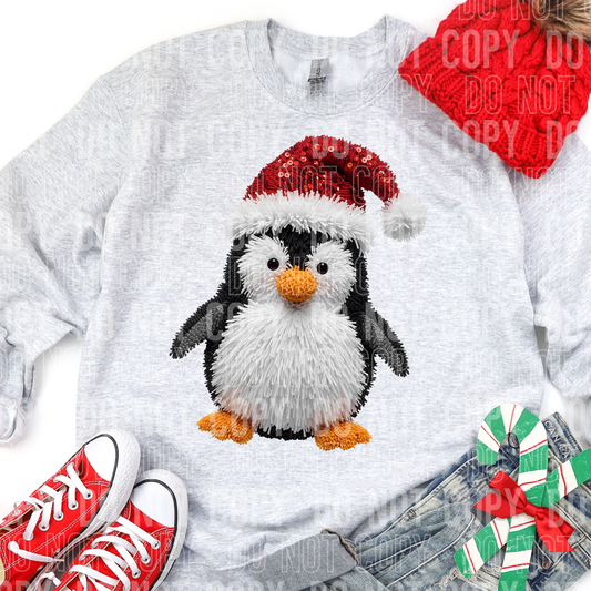 Christmas penguin Faux DTF Transfer, Ready to Press