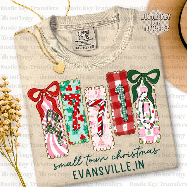 Small town Christmas Evansville DTF Transfer, Ready to Press