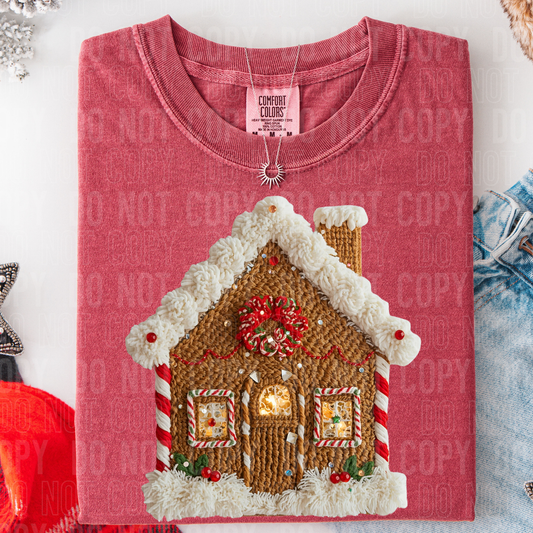 Gingerbread home Faux DTF Transfer, Ready to Press