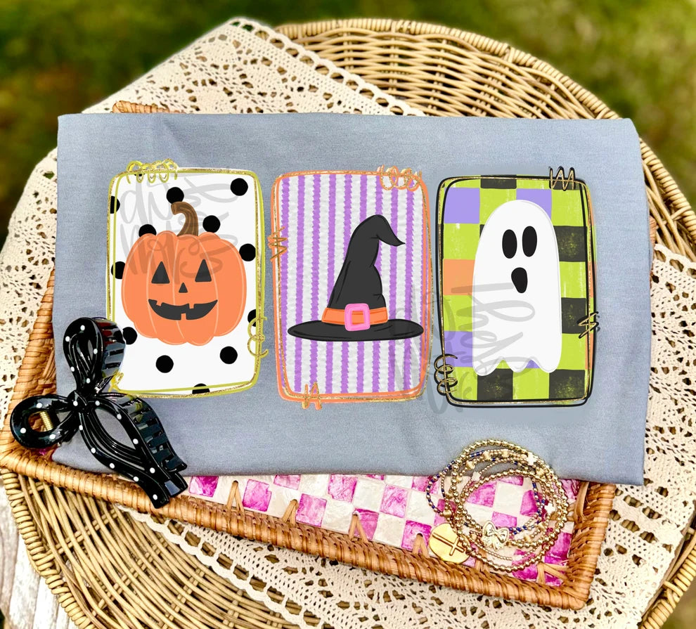 Jack O Lantern Witch Hat Ghost DTF Transfer, Ready to Press Rustic Key Transfers