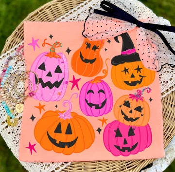 Orange and pink pumpkins DTF Transfer, Ready to Press Rustic Key Transfers