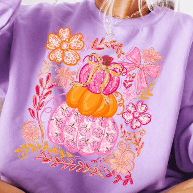 Pink Coquette floral pumpkin DTF Transfer, Ready to Press Rustic Key Transfers