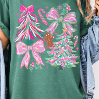 Pink glitter Christmas tree DTF Transfer, Ready to Press Rustic Key Transfers