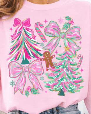 Pink glitter Christmas tree DTF Transfer, Ready to Press Rustic Key Transfers