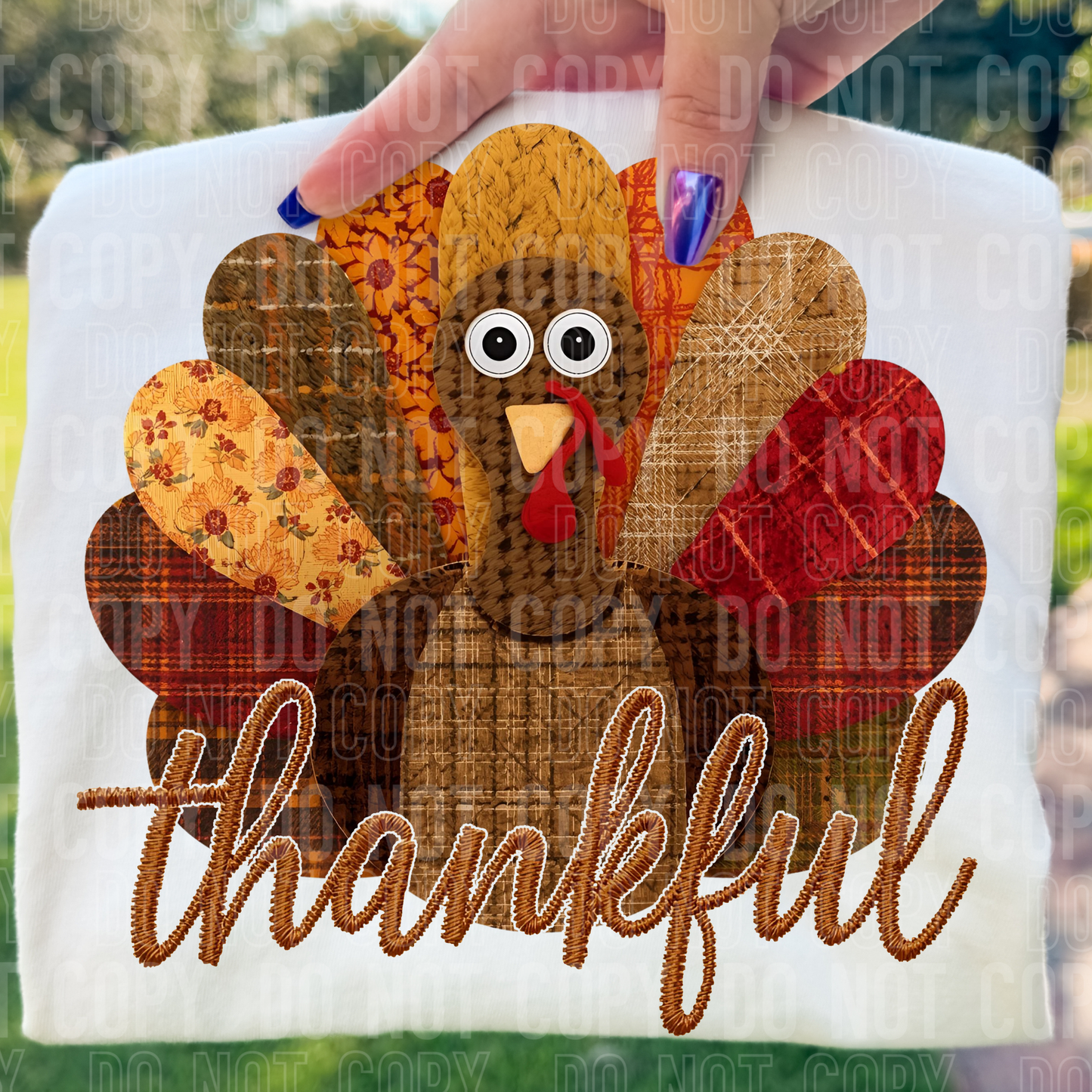 Thankful Turkey quilt DTF Transfer, Ready to Press