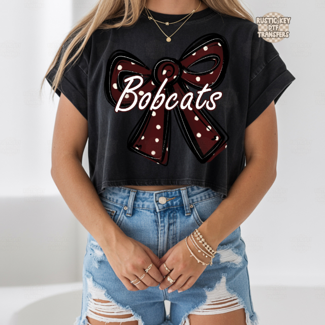 Bobcats Polka dot bow DTF Transfer, Ready to Press