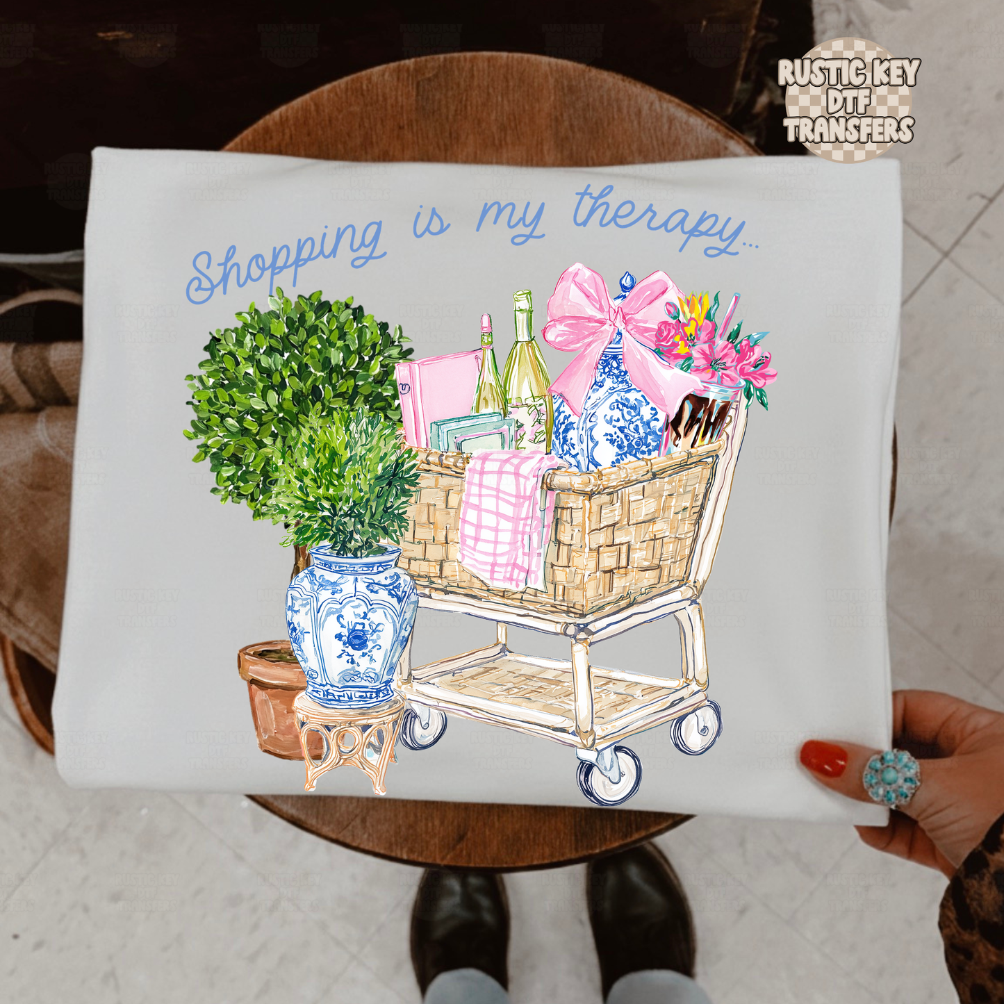 Shopping is my therapy (blue) DTF Transfer, Ready to Press