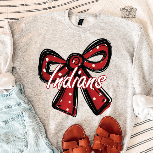 Indians polka dot bow mascot DTF Transfer, Ready to Press