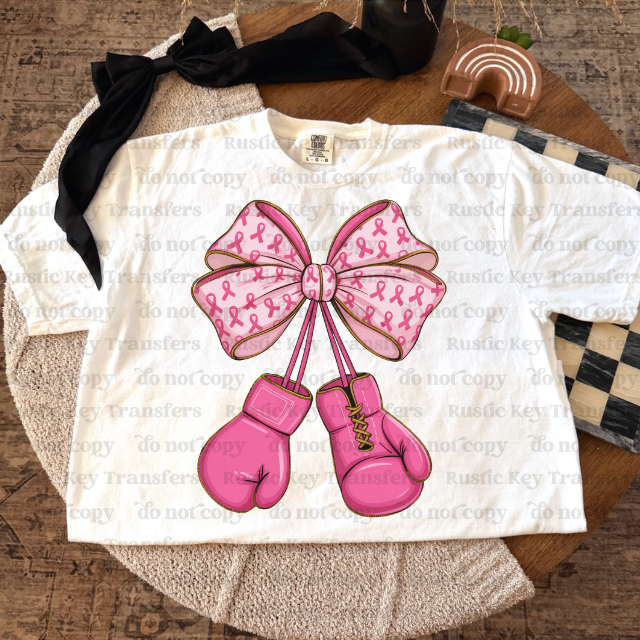 Coquette boxing gloves breast cancer DTF Transfer, Ready to Press