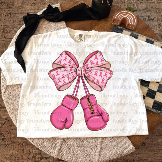 Coquette boxing gloves breast cancer DTF Transfer, Ready to Press