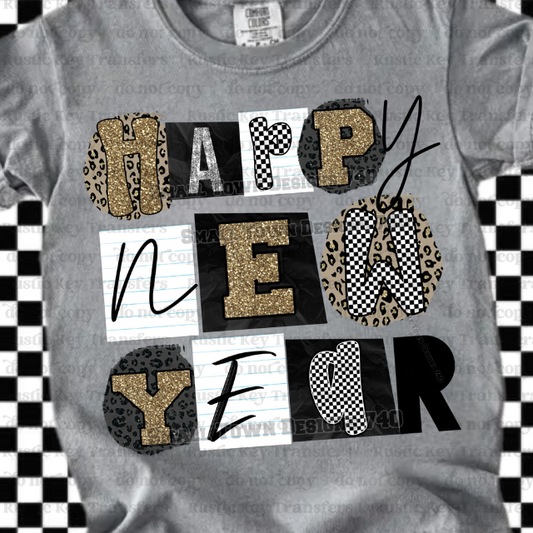 Happy New Year DTF Transfer, Ready to Press