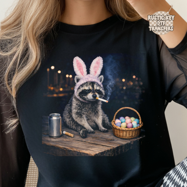 Halftone easter racoon DTF Transfer, Ready to Press