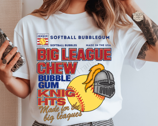 Big Chew Knights Softball DTF Transfer, Ready to Press
