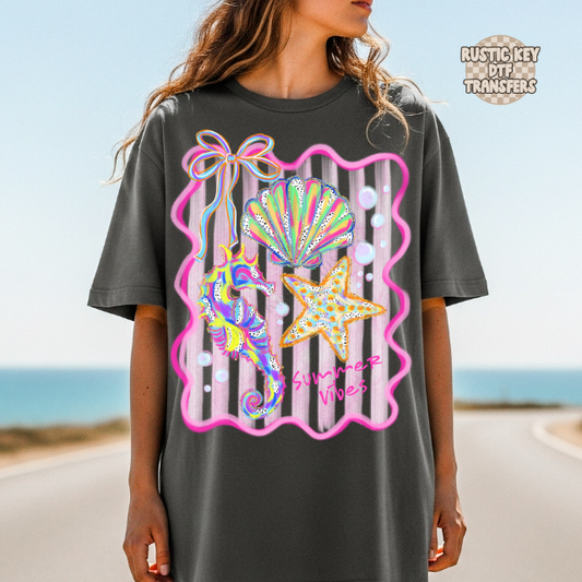 Summer vibes seahorse DTF Transfer, Ready to Press