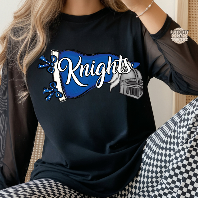 Knights Pennant white mascot DTF Transfer, Ready to Press