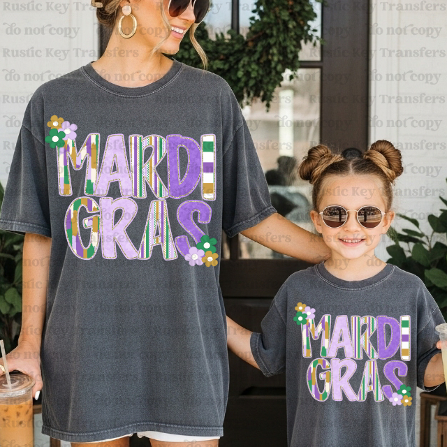 Mardi Gras flowers DTF Transfer, Ready to Press