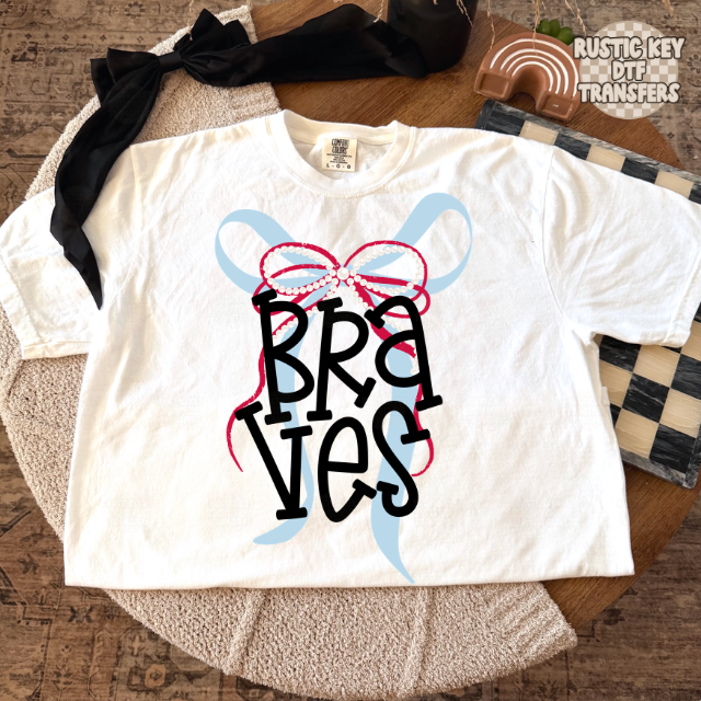 Braves Pearl Bow DTF Transfer, Ready to Press