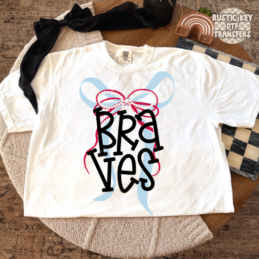 Braves Pearl Bow DTF Transfer, Ready to Press