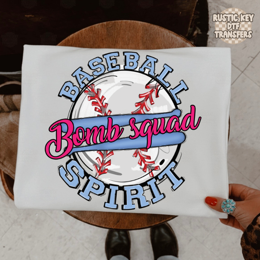 Bomb squad baseball spirit Bow DTF Transfer, Ready to Press