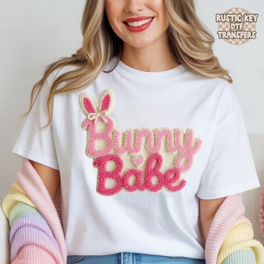 Bunny babe faux yarn DTF Transfer, Ready to Press
