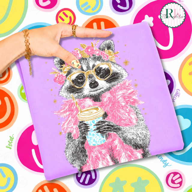 Boujee racoon DTF Transfer, Ready to Press Rustic Key Transfers