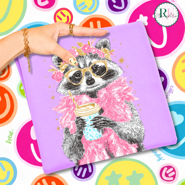 Boujee racoon DTF Transfer, Ready to Press Rustic Key Transfers
