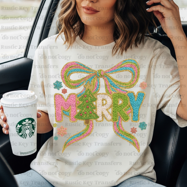 Merry Faux Yarn DTF Transfer, Ready to Press