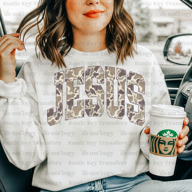 Jesus camo DTF Transfer, Ready to Press