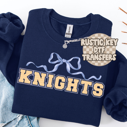 Knights seersucker bow (Navy & Gold) DTF TRANSFER