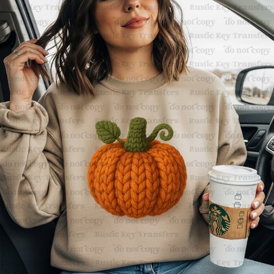 Pumpkin Faux Yarn DTF Transfer, Ready to Press